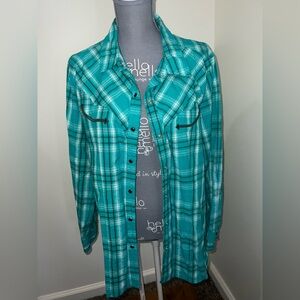 Teal Plaid Button-Up Shirt